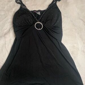 Candie's Elegant Black top with Rhinestone Ring